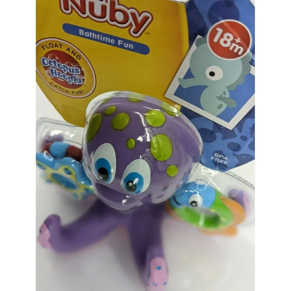 Nuby Floating Purple Octopus with 3 Hoopla Rings Interactive Bath Toy